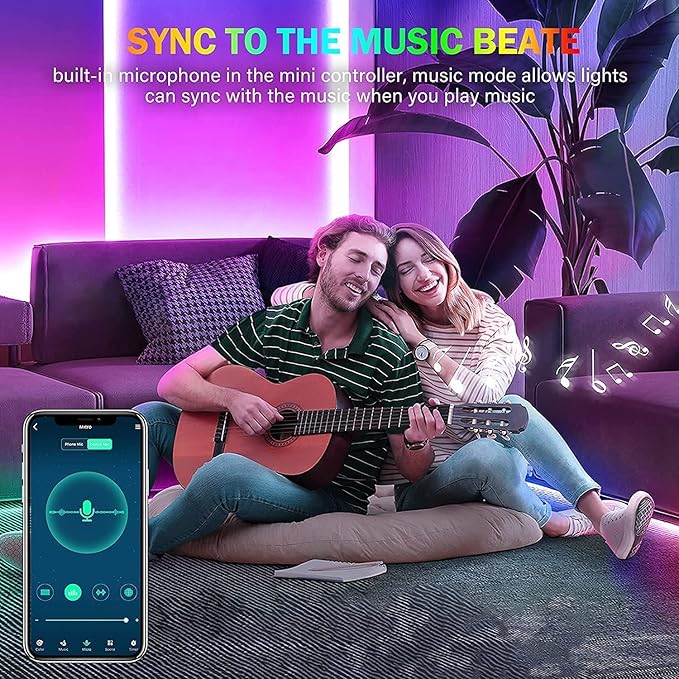 Tenmiro 32.8ft Led Strip Lights, RGB LED Smart Music Sync Color Changing LED Lights Strips with Remote Led Lights for Bedroom, Kitchen, Home, TV, Parties and Fstivals