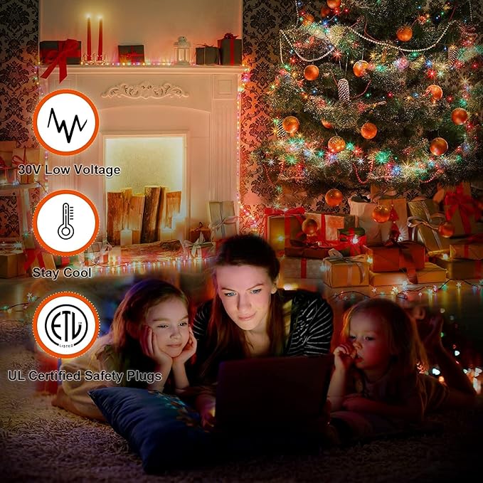 FUNIAO (New) Christmas Decoration Lights, 320 LED Waterproof String Lights with Star Topper, 8 Light Modes for Christmas Tree Decoration, Holiday, Wedding (Multicolor)