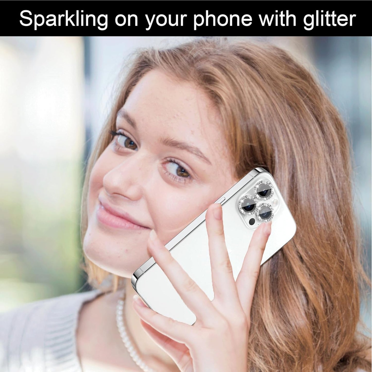 iPhone 11 Series Camera Lens Protector - 3+1 Glitter Bling, Tempered Glass, Case Friendly, Silver Ring Accessories.