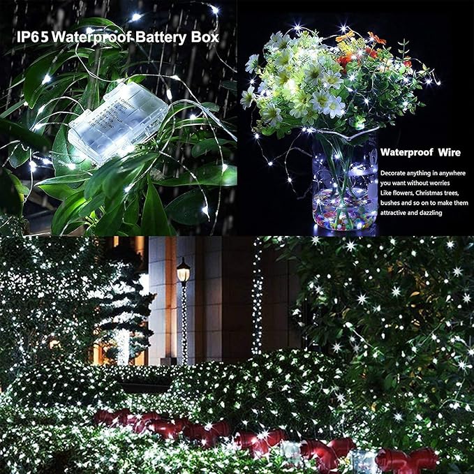 String Lights,LED Copper Wire Lights, Each Set 33ft/10M 100LEDs and 4 Remote Control.AA Battery Powered,Decor Rope Lights for Holiday,Wedding, Parties.(White)
