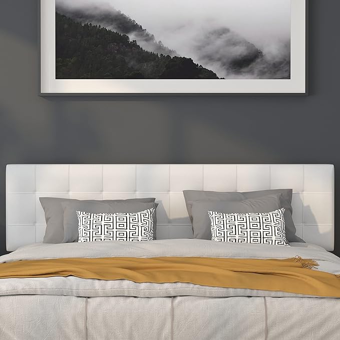 Flash Furniture Bedford Tufted Upholstered King Size Headboard in White Fabric