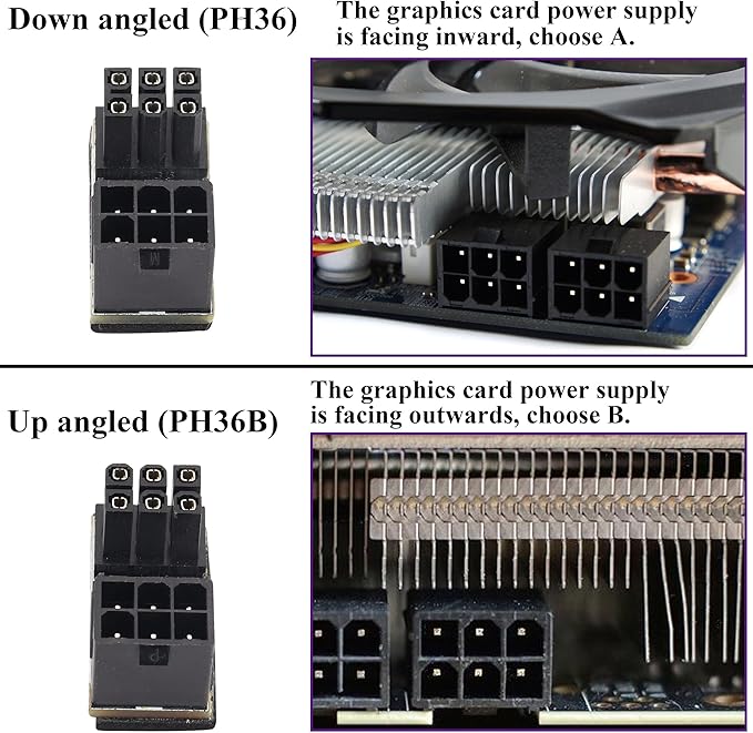 180 Degree 6Pin PCI Power Adapter 180 Degree Angled ATX 6Pin Female to 6pin Male Connector Power Adapter Board for Desktop Graphics Card(2Pack-UP/6Pin)