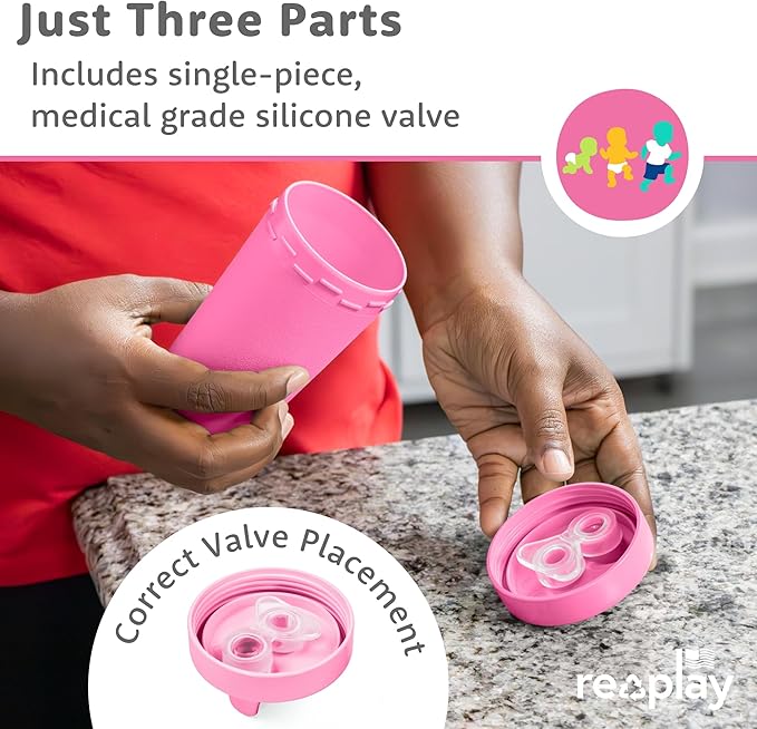 Re-Play Sippy Cups for Toddlers - 10 Oz. Reusable Spill Proof Cups for Kids, Dishwasher/Microwave Safe - Made in USA - Set of 4-3.13" x 6.25" - Modern Blush