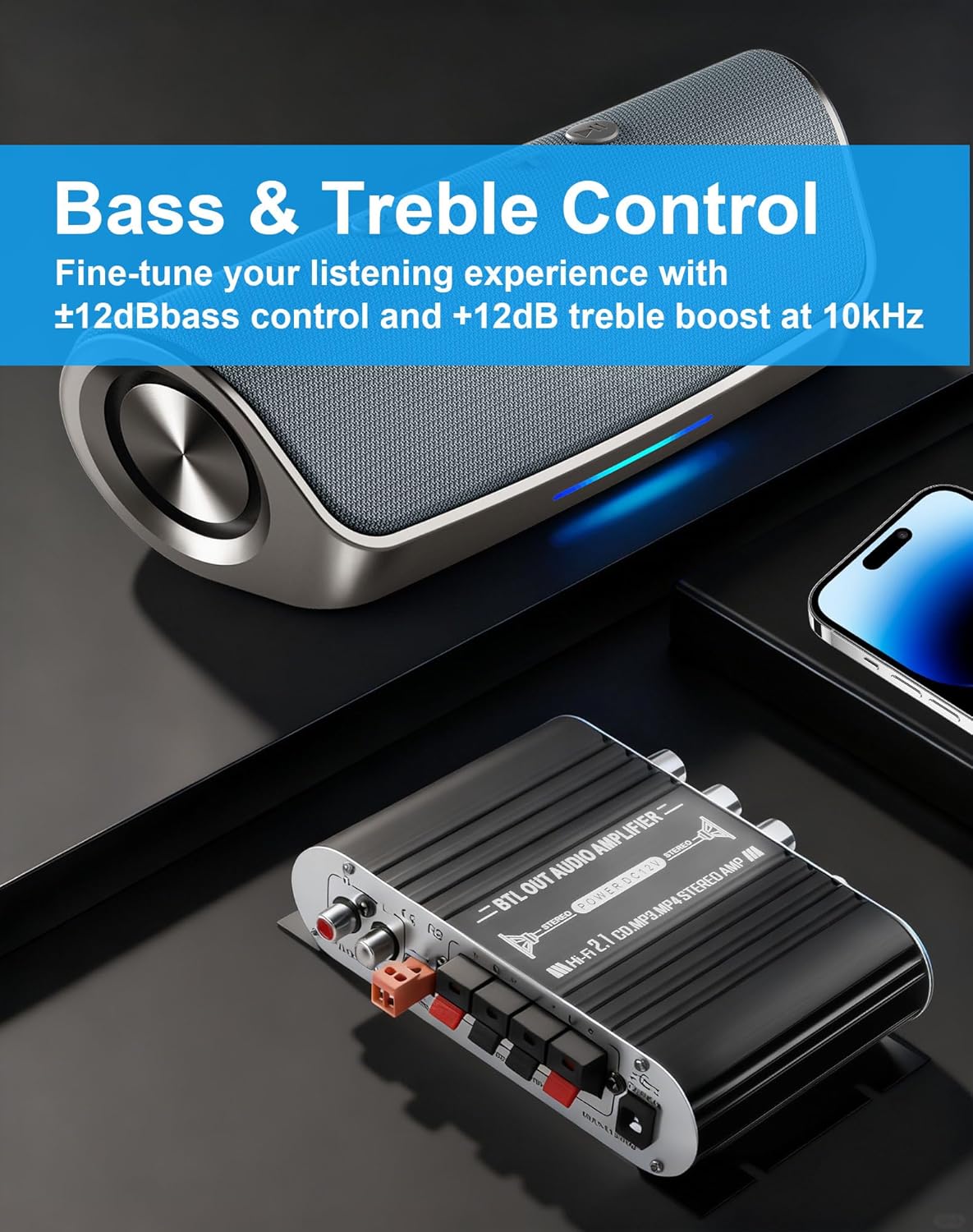 2.1 20Wx2+40W DC12V 3A CERRXIAN Mini Stereo Audio Subwoofer Amplifier, Channel HiFi AMP Board AUX/RCA Input Home Audio