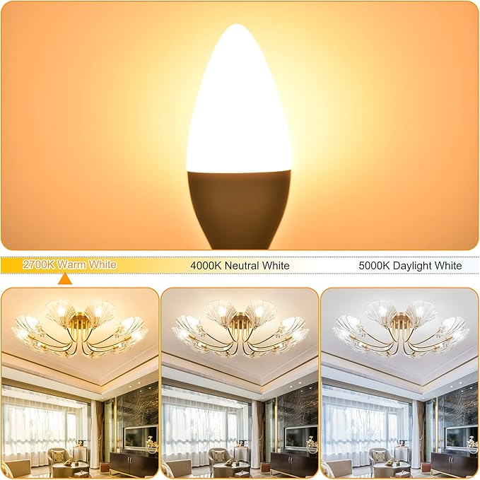 comzler E12 Led Bulb, Small LED Candelabra Bulbs 60W Equivalent, Warm White 2700K Ceiling Fan Light Bulbs, Type B Shape Chandelier , Pack of 6, Non-Dimmable