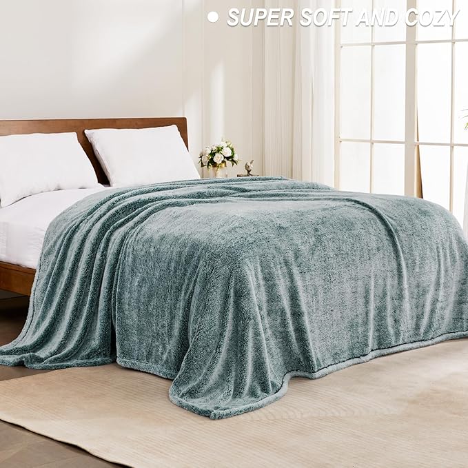 Exclusivo Mezcla Plush Fuzzy Fleece Throw Blanket Extra Large, Super Soft, Fluffy and Warm Blankets for Couch, Bed, Suitable for All Seasons (50x70 Inches, Mixed Green)