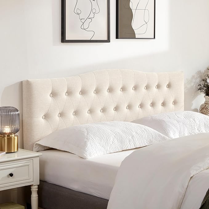 Tufted Upholstered Headboard California King, Sturdy and Durable Solid Wood Bed headboard, Fabric Headboard Adjustable Height from 37” to 51”, Button Diamond Design Head Board, Beige
