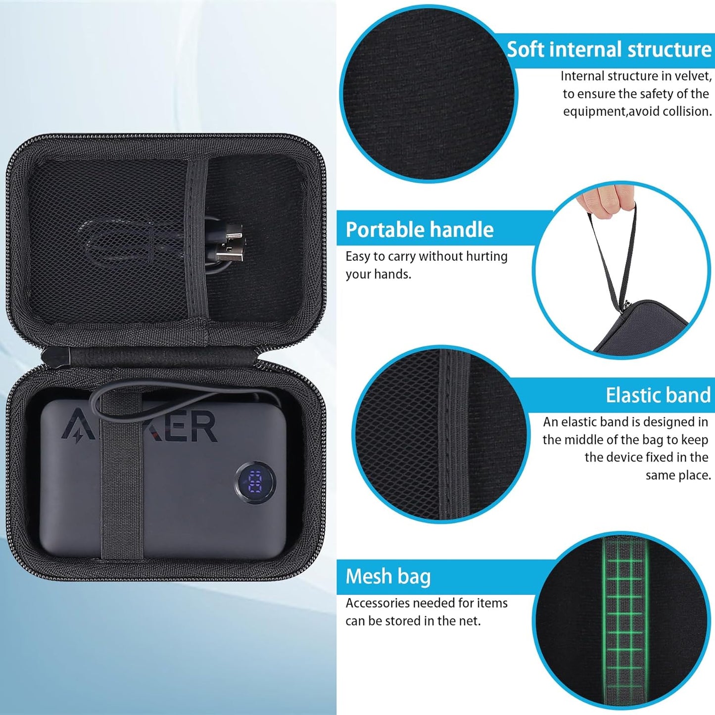 khanka Hard Case for Anker 20,000mAh Portable Charger, 22.5W High-Speed Power Bank with Built-in USB-C Cable