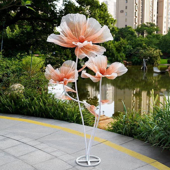 Giant Flowers for Decoration,66.9" Tall Floor Standing Life Size Silk Flower Decor - 3 Large Artificial Flowers with Stand for Wedding Reception,Party Banquet Background,Home Decor