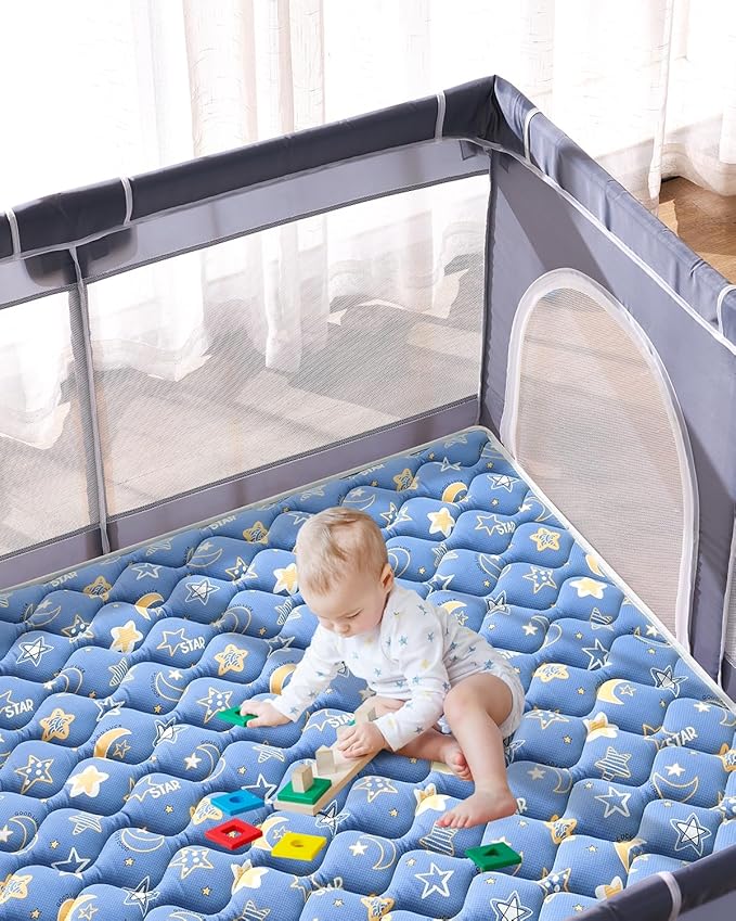 Odorless Premium Foam Baby Play Mat 59" x 59", Soft Microfiber Fabric Crawling Mat for Floor- Comfortable and Hypoallergenic, Non-Slip Cushioned Floor Playpen mat for Infants,Babies,Toddlers