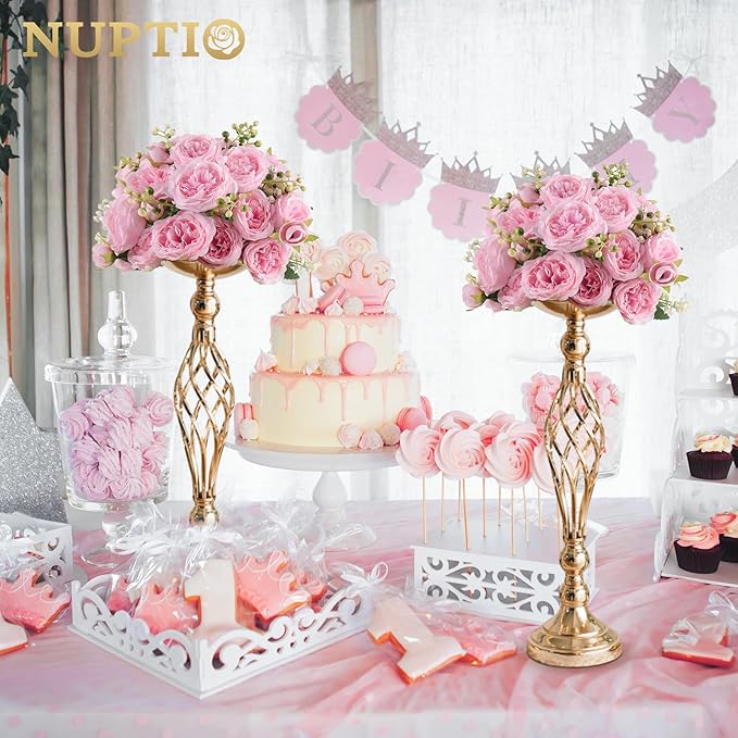 2 Pcs Versatile Metal Flower Arrangement & Candle Holder Stand Set for Wedding Party Dinner Centerpiece Event Restaurant Hotel Decoration (Gold, 2 x M)