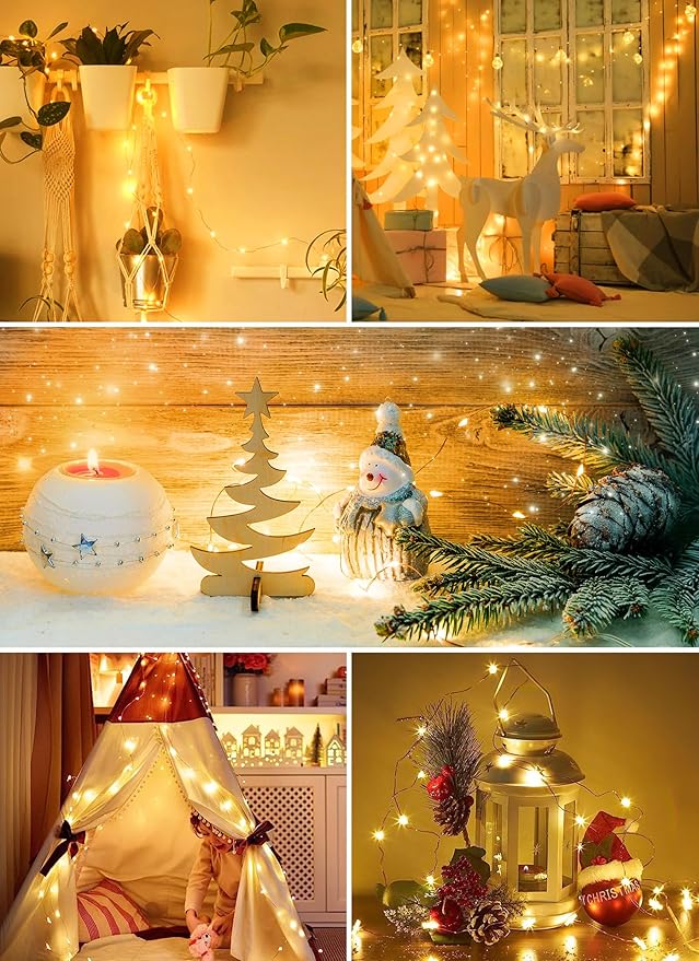 Minetom Fairy String Lights, 33Ft 100 LED Mini Battery Operated Fairy Lights Copper Wire Twinkle Lights Mason Jar Lights, Waterproof Starry Firefly Lights for Party Wedding Christmas Decor