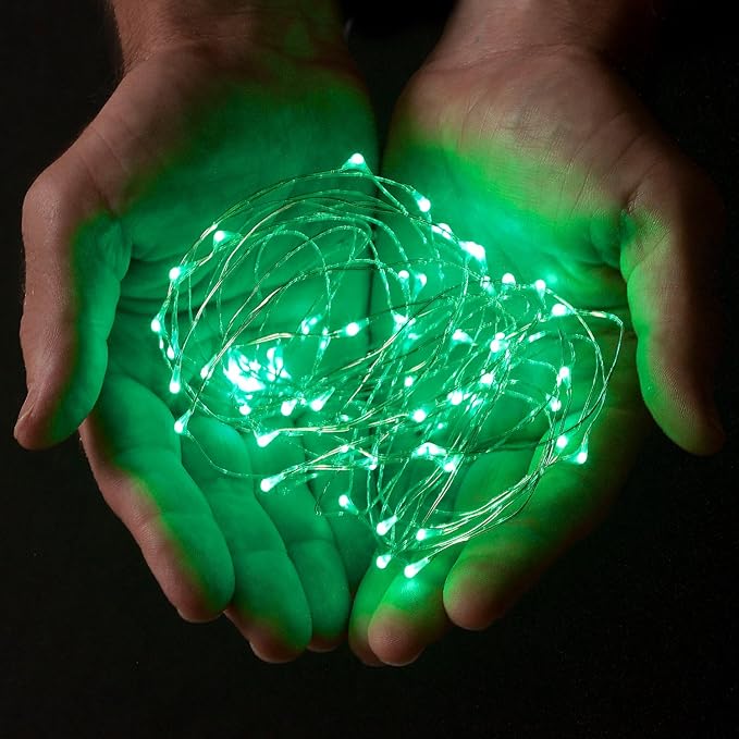 2 Sets 20 LEDs Green Color String Lights Silver Wire Indoor and Outdoor 6.5 Feet Firefly Starry Fairy Lights Battery Powered for DIY, Christmas, Holidays, Party, Bedroom and Centerpieces