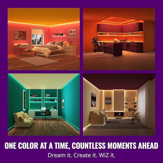 WiZ LED Smart Light Strip - Sunset to Sunrise Automation + Preset Light Modes + Control with Voice or App, Full Color RGB, Works with Alexa, Google Home, and HomeKit - 50 ft Cut to Fit (Pack of 4)