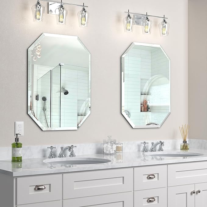 Silver Wall Mirror-Beveled Edge Frameless Mirror for Bathroom, Vanity, Bedroom, Rectangle Mirrors （18X24inch）
