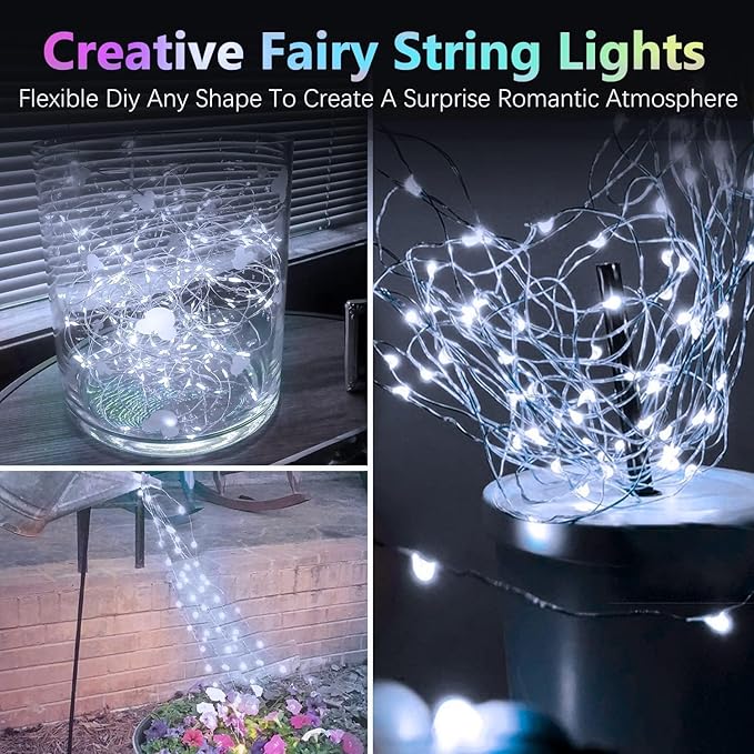 2 Pack 200LED Christmas Battery Operated Fairy Lights with Remote, 8 Modes String Lights with Timer, Dimmable, Memory Function, Waterproof Twinkle Lights for Outdoor Indoor Christmas Decor(Cool White)