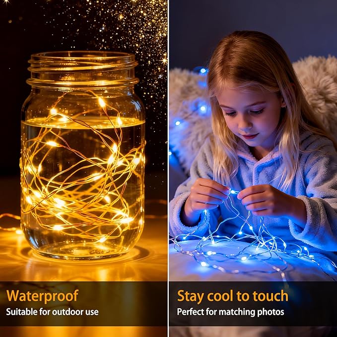VOOKRY 12 Pack Fairy Lights Battery Operated, 30 LEDs Mini Starry String Lights 10 ft Silvery Copper Wire Lights, Works for Wedding Centerpiece, Party, Table, Christmas Decorations(Multi-Colored)