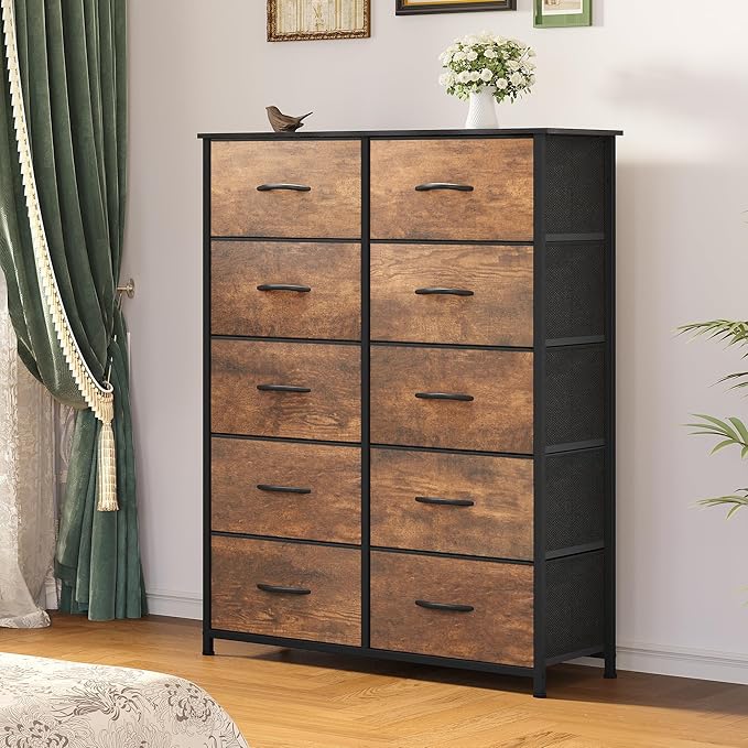 YITAHOME 10 Drawers Dresser - Fabric Storage Tower Organizer Unit for Bedroom, Living Room, Hallway, Closets - Sturdy Steel Frame, Wooden Top & Easy Pull Fabric Bins