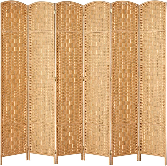 Rose Home Fashion Room Divider, 6 ft Tall Room Dividers and Folding Privacy Screens, 16in Privacy Screen 6 Panel Light Beige Space Temporary Wall Foldable Partition Separation