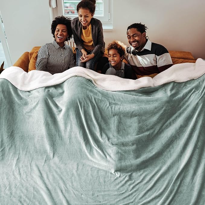 Bedsure GentleSoft Sherpa Fleece Oversized Cal King Blankets for Bed - Thick and Warm Throw for Women and Men, Soft Fuzzy Plush Large Blanket for Winter, Sage Green, 112x98 Inches