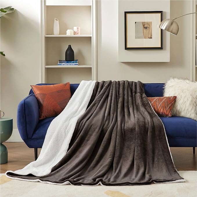 Bedsure GentleSoft Sherpa Fleece Throw Blanket Twin Size for Couch - Thick and Warm Throw for Women and Men, Soft Fuzzy Plush Twin Blanket for Winter, Brown, 60x80 Inches
