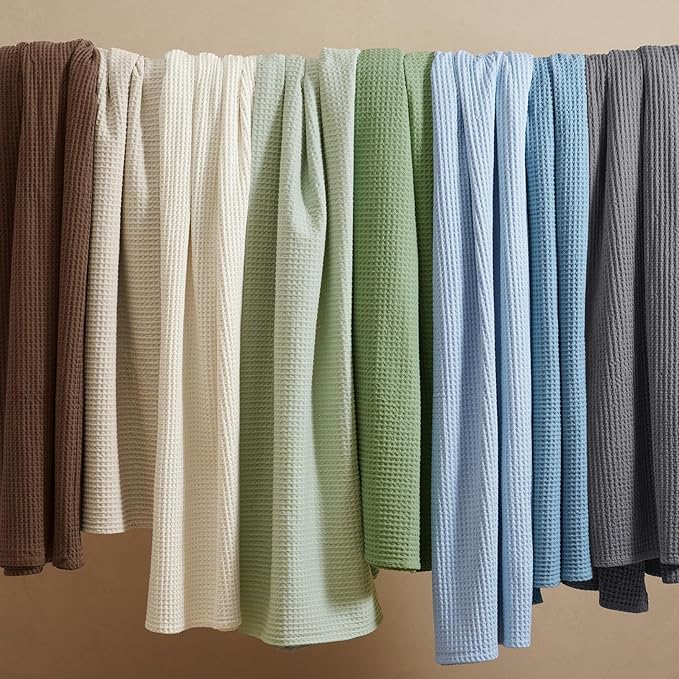 PHF 100% Cotton Waffle Weave Blanket Queen Size for Bed,Snag Proof Lightweight Breathable Moisture-Wicking Throw for Couch,Great for Layering in Cold Weather,Machine Washable, Home Decor-Sage Green