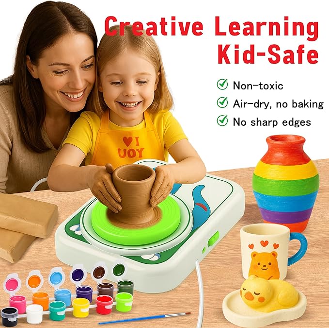 Pottery Wheel for Kids, Ceramic Art Pottery Painting Kit for Kids Ages 3-12