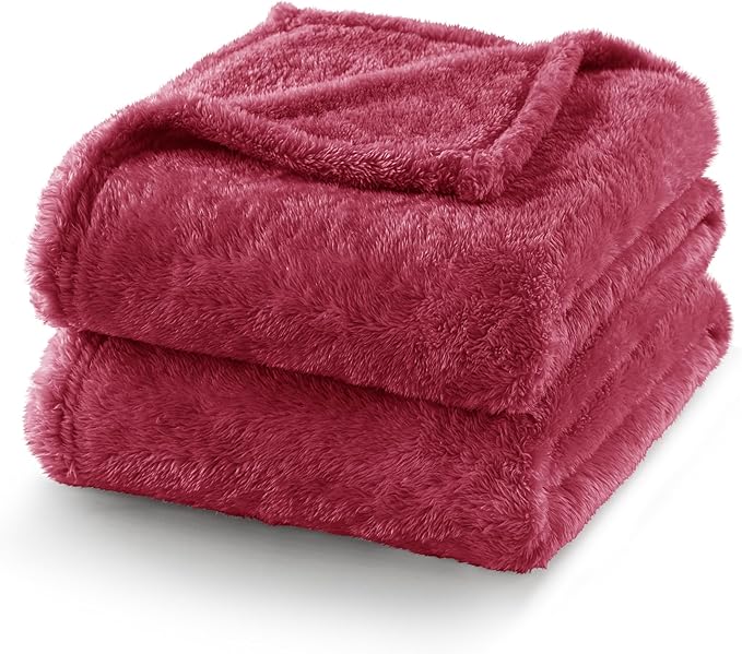 Exclusivo Mezcla Plush Fuzzy Fleece Bed Blanket Twin Size, Super Soft, Fluffy and Warm Blankets, Suitable for All Seasons (Deep Red, 90x66 Inches)
