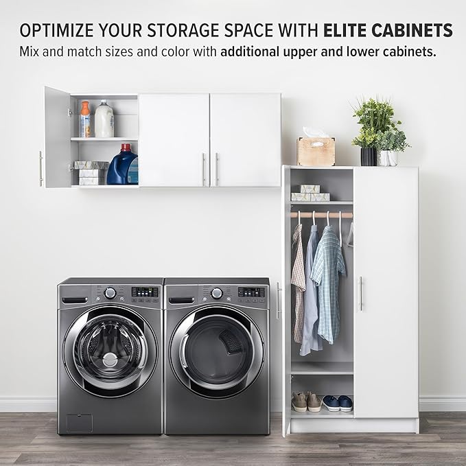 Prepac Elite 54" Wall Cabinet, White Storage Cabinet with 2 Adjustable Shelves, Storage for Pantry, Kitchen and Bathroom 12" D x 54" W x 24" H