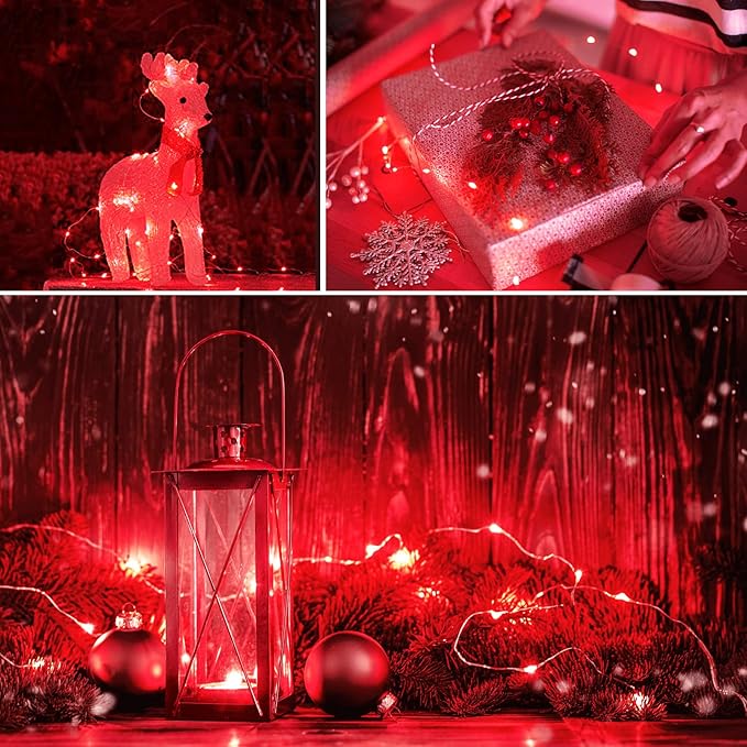 JMEXSUSS 2 Pack Red Fairy Lights Battery Operated, Total 200 LED 66ft Red String Lights Battery Powered with Remote, 8 Modes Christmas Lights for Tree Indoor Outdoor Wreath Bedroom Halloween Decor