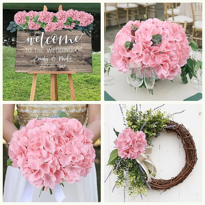 AVIVIHO 65pcs Fake Flowers Pink Hydrangea Artificial Flowers Bulk Realistic Hydrangeas Silk Flowers with Stems for Party,Home,Weddings,Table,Florals DIY Project,Arch Backdrop Decoration
