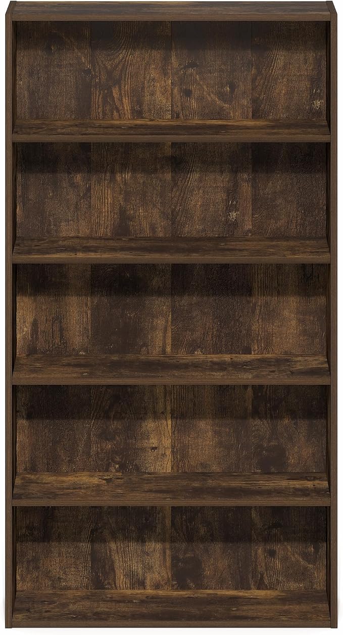 Furinno Basic Book Shelf, 5-Tier Bookshelf, Cube Storage Organizer Bookcase with Open Shelf, 7 x 24 x 44, for Living Room, Bedroom, Home Office, Amber Pine