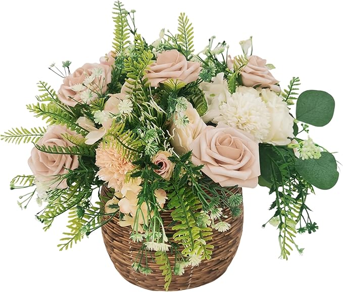 Artificial Flowers 25pcs Fake Roses, Caramel Foam Rose Faux Flower for DIY Wedding Bouquets Bridal Shower Centerpieces Floral Arrangements Home Decorations Party Backdrops Table