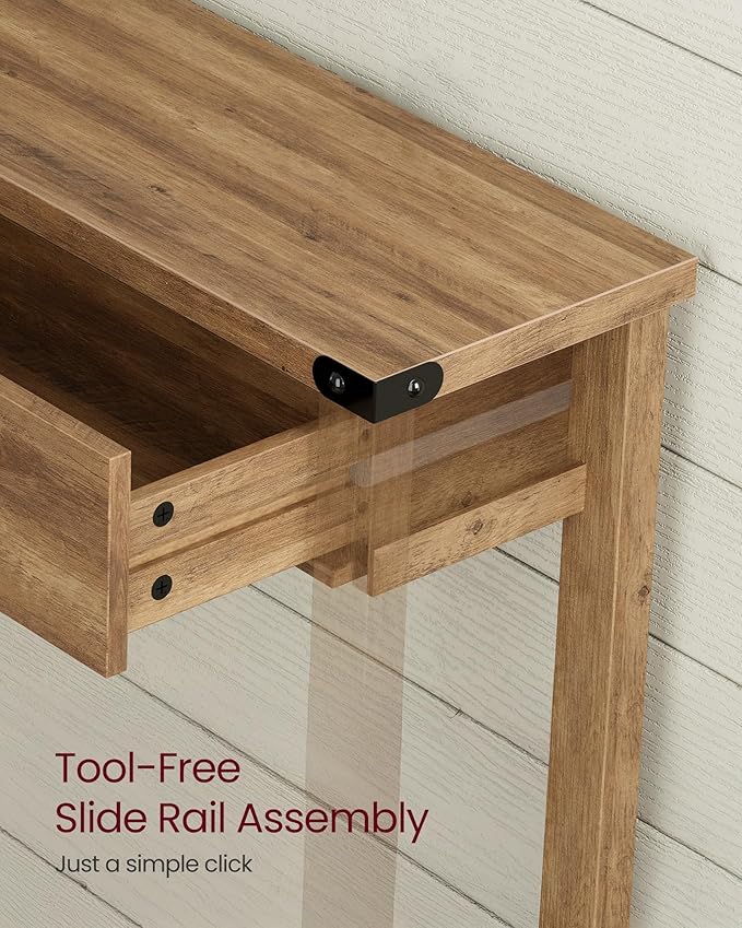 VASAGLE Console Table, Sofa Table, Narrow Entryway Table, Entry Table with 3 Drawers, Open Storage Shelf, Metal Corners, for Living Room, Farmhouse Style, Honey Brown ULNT142KB02S