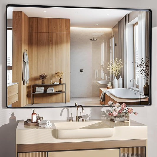 Hasipu Black Bathroom Mirror for Wall, 59 x 40 Inch Metal Framed for Over Sink, Rectangle Vanity Mirror, Anti-Rust, Tempered Glass, Horizontal or Vertical