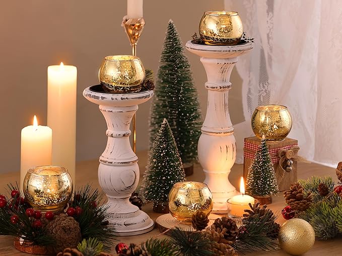 LAMORGIFT 24 Pcs Gold Votive Candle Holders -Gold Mercury Glass Candle Holders, Diwali Decorations for Home, Wedding Centerpieces for Tables, Christmas Tea Light Holders