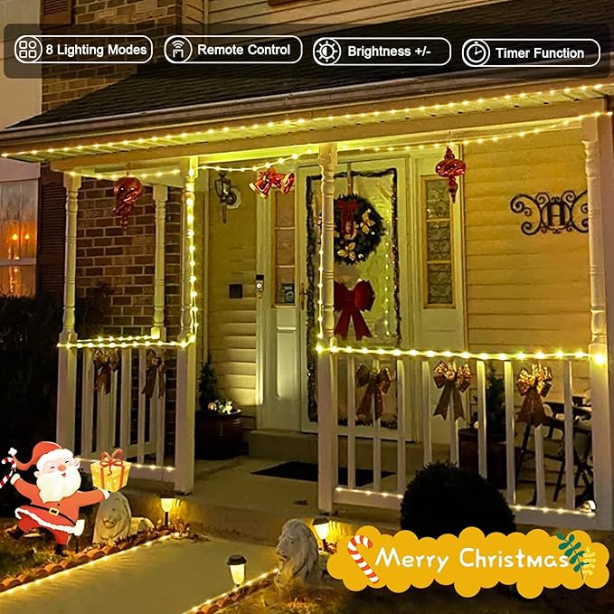JMEXSUSS 100 LED Battery Operated Rope Lights Outdoor Waterproof, 33ft 8 Modes Battery Powered String Lights with Remote Outdoor for Trampoline Camping Tent Patio Garden Christmas Decor (Warm White)