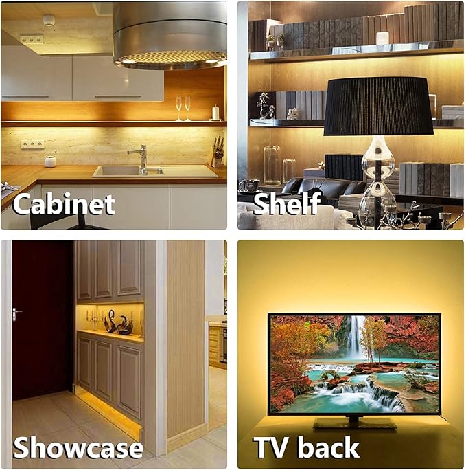 WOBANE Under Cabinet Lighting Kit,Flexible LED Strip Lights Bar,Under Counter Lights for Kitchen,Cupboard,Desk,Monitor Back,Shelf,6.6 Feet Tape Light Set,ETL Listed,120 LEDs,1100lm,2700K WarmWhite