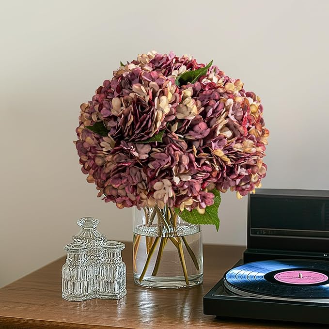 10PCS Fake Hydrangea Artificial Flowers Hydrangea Bouquet for Home Wedding Bridal Bouquet Office Party Table Centerpiece DIY Floral Decor (Autumn Pink)