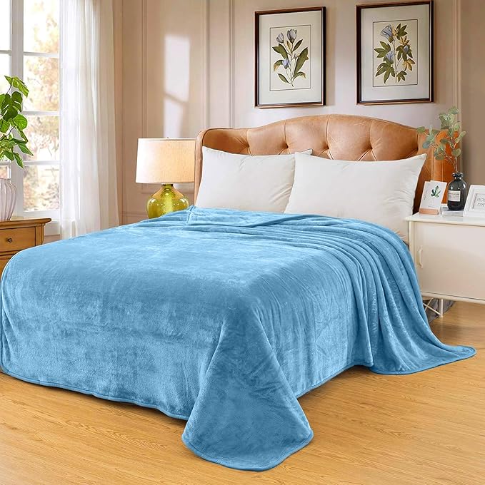 Fleece Blankets for All Season - Premium Lightweight Anti-Static Throw for Travel Size Bed Extra Soft Brush Fabric Warm Sofa Thermal Blanket 51" x 60"(Washed Blue)