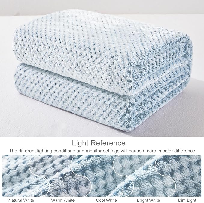 Exclusivo Mezcla Fleece Bed Blanket Queen Size, Super Soft and Warm Blankets for Couch, Sofa and Bed Waffle Textured, Cozy, Fuzzy and Lightweight (Mixed Slate Blue, 90x90 Inches)