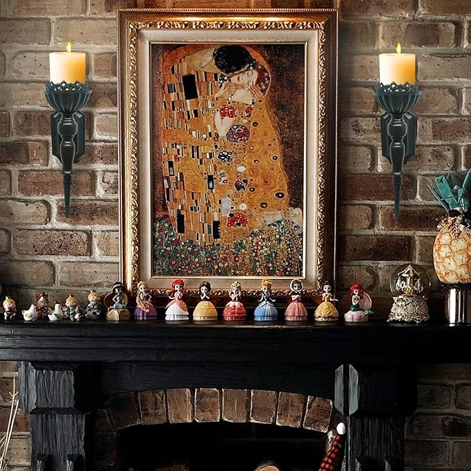 Gothic Wall Candle Sconces Set of 2 - Black Wall Mounted Candle Holders - Halloween Decor for Indoor Living Room Bathroom