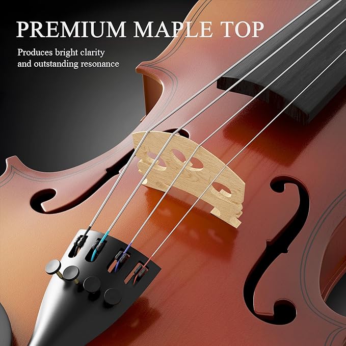 1/4 Beginner Violin Kit, Complete Violin Set with Case, Bow, Rosin, Natural