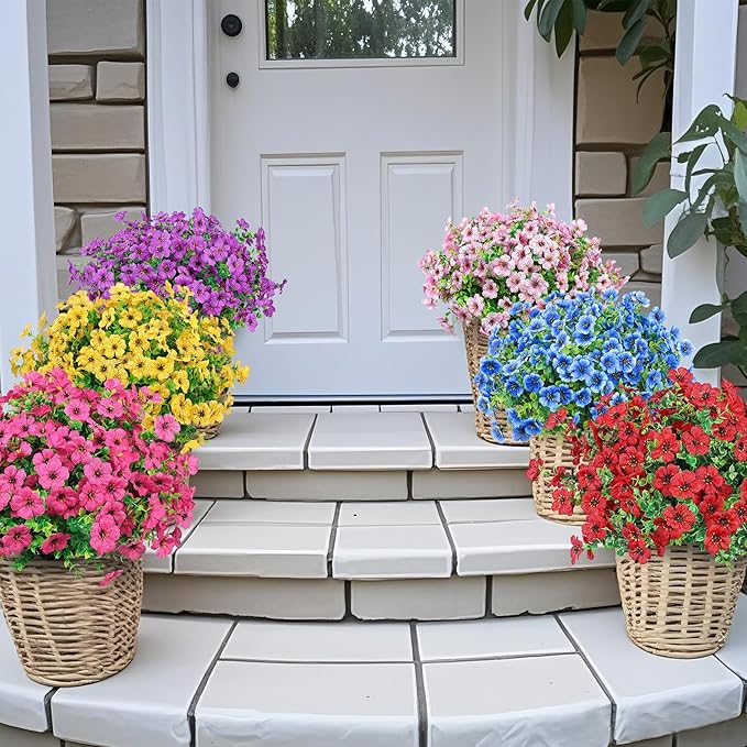 Ouddy Decor 24 Bundles Artificial Flowers for Outdoors Fake Silk Flowers UV Resistant Faux Plastic Plants for Spring Summer Garden Porch Window Box Table Vase Home Indoor Outdoor Decoration, Mixed