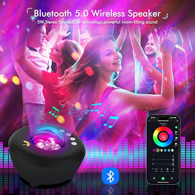 Star Projector Galaxy Light Projector with 33 Lights, Bluetooth 5.0 Speaker, Sound Machine Night Light, Smart WiFi Aurora Projector with IR Remote, Timer for Kid Adult Bedroom/Ceiling/Party