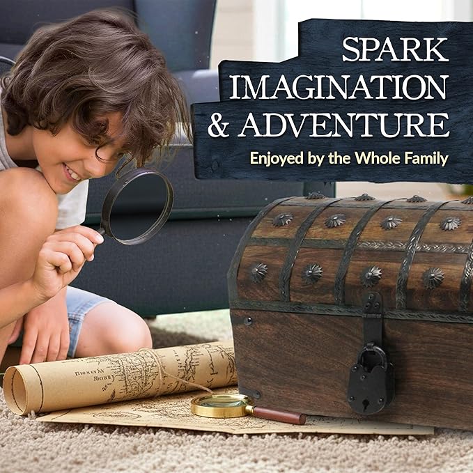 Nautical Cove Handmade Pirate Treasure Chest for Kids Prizes & Classroom with Lock and Skeleton Keys – Lockable Wooden Storage Chest Box, Pirate Decor, Decorative Wooden Box - Large 13x8x8.25