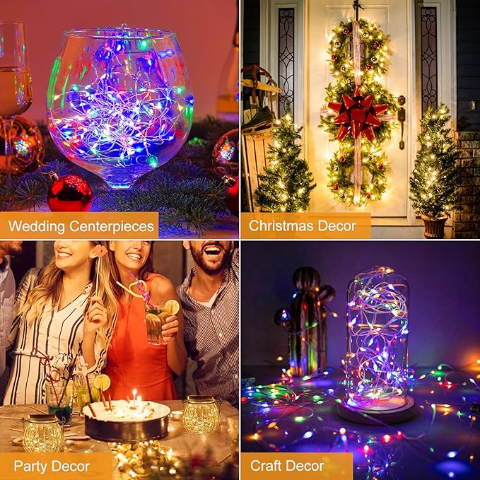 btfarm 30 Pack Fairy Lights Battery Operated [3 Modes], 7ft 20 Led Twinkle String Lights Waterproof Bulk Small Mini Sliver Wire for Christmas Mason Jars Wedding Table Centerpiece, Warm White/Colorful