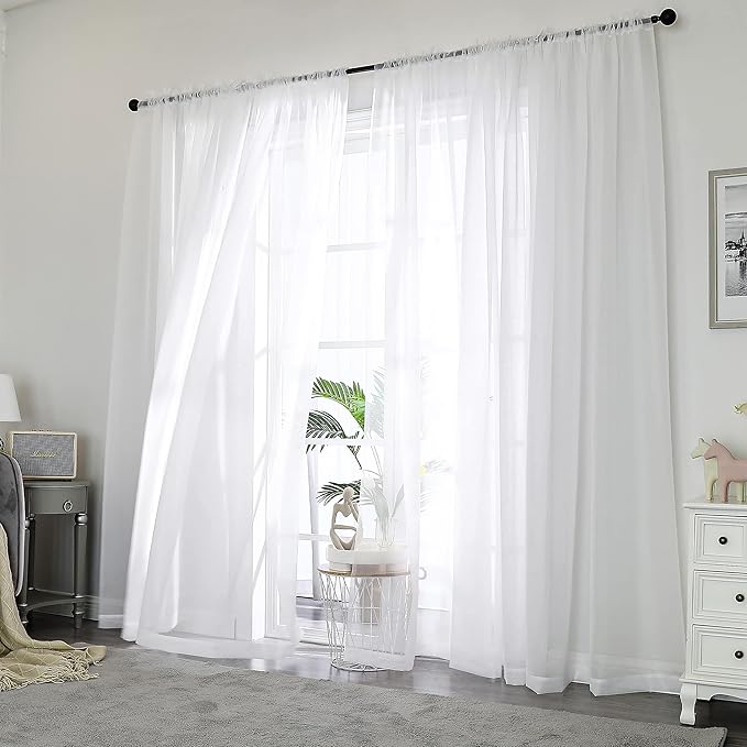 OWENIE White Sheer Curtains 96 Inches Long, Elegant Sheer Curtains for Bedroom, Window Voile Sheer Curtain Panels/Drapes/Treatment for Living Room, 2Pcs, Each 42" W x 96" L