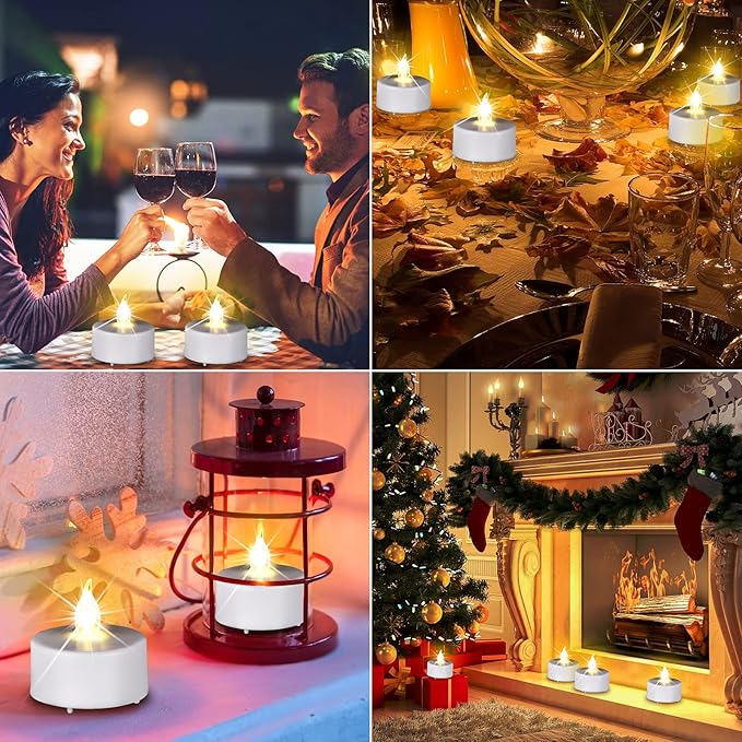 Hanzim Battery Operated LED Tea Lights: 24PACK Flameless Votive Candles Lamp Realistic and Bright Flickering Holiday Gift Long Lasting 200Hours for Seasonal & Festival Celebration Warm White