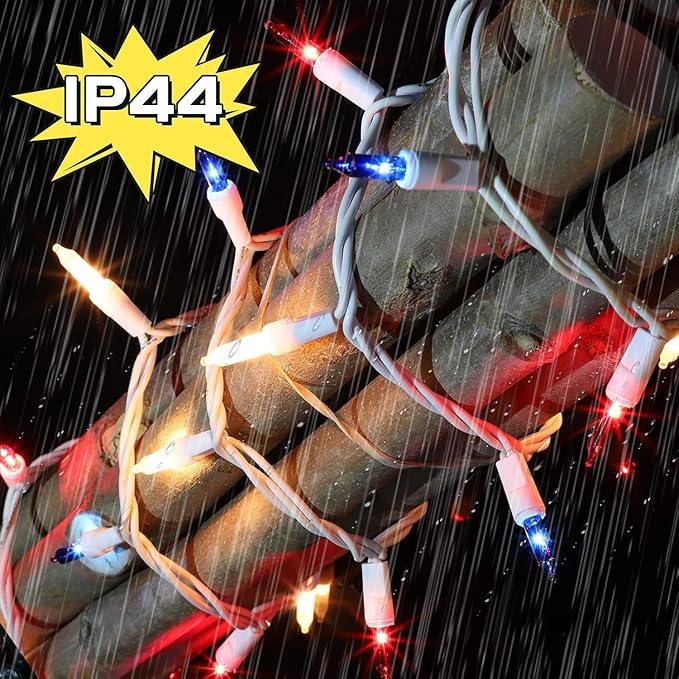 LAMPHOME 31.9FT 150-Count Red White and Blue Mini Lights,4th of July Patriotic String Light White Wire, Independence Day Lights for Indoor Outdoor Christmas Party Decor,Red White Blue